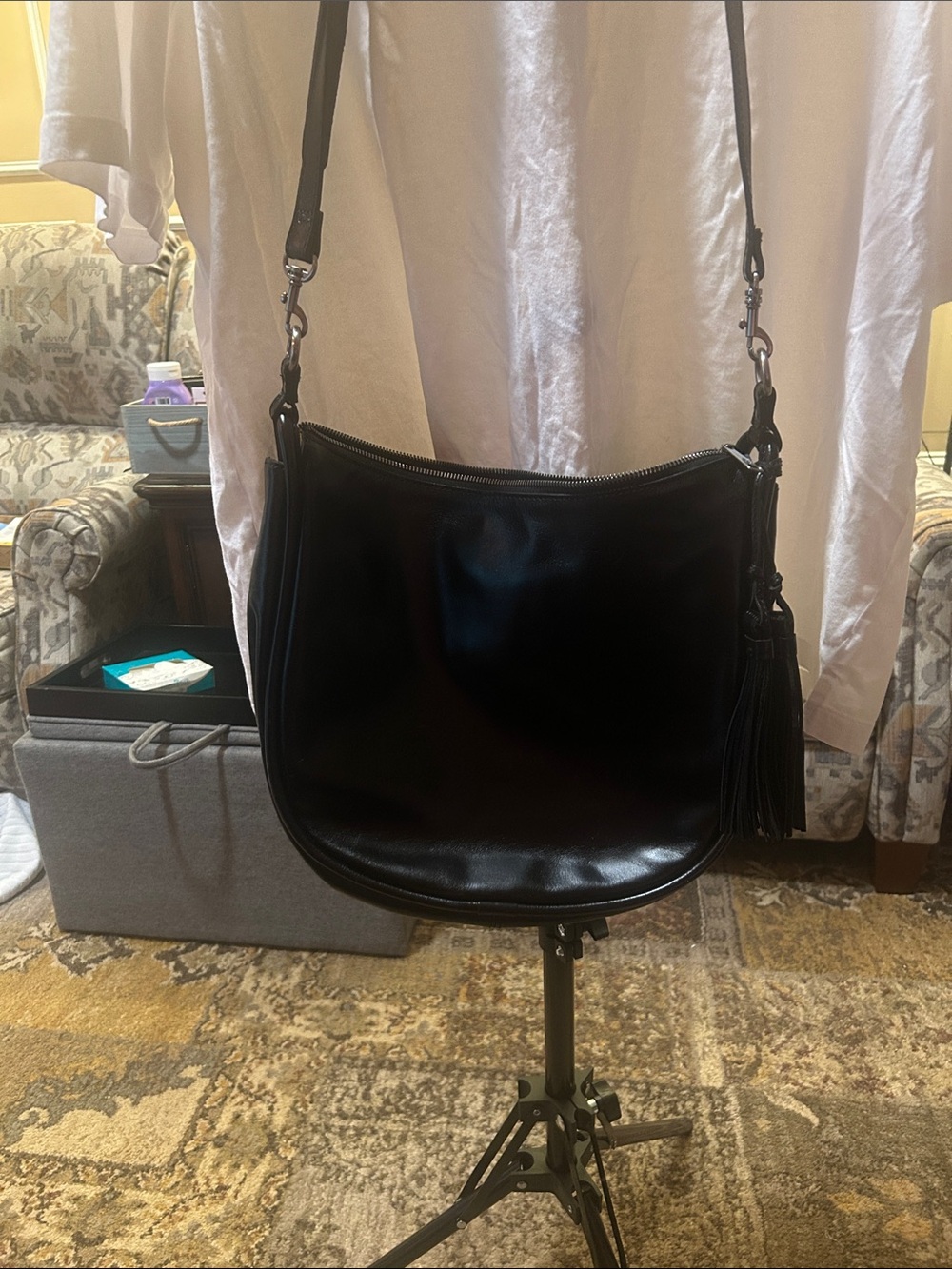 Patricia Nash Black Leather Shoulder Bag with Tassel